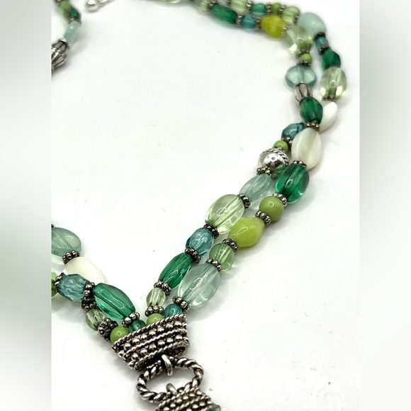 Napier Silver Tone Beaded Necklace Blue Green White Beads Lariat Style Necklace - Picture 10 of 11